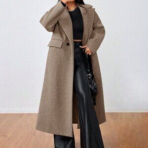 Tan Casual Women's Long Collar Jacket